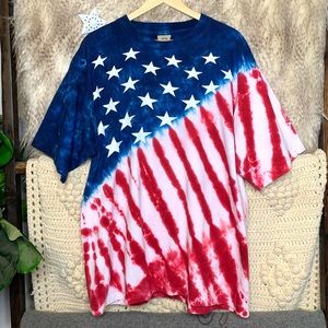 Vintage Liquid Blue American Flag Tie Dye T-Shirt
